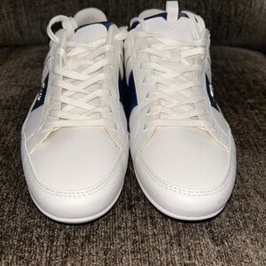 Lacoste Men’s White Leather Sneakers Navy Gold Size 7.5 Excellent Condition